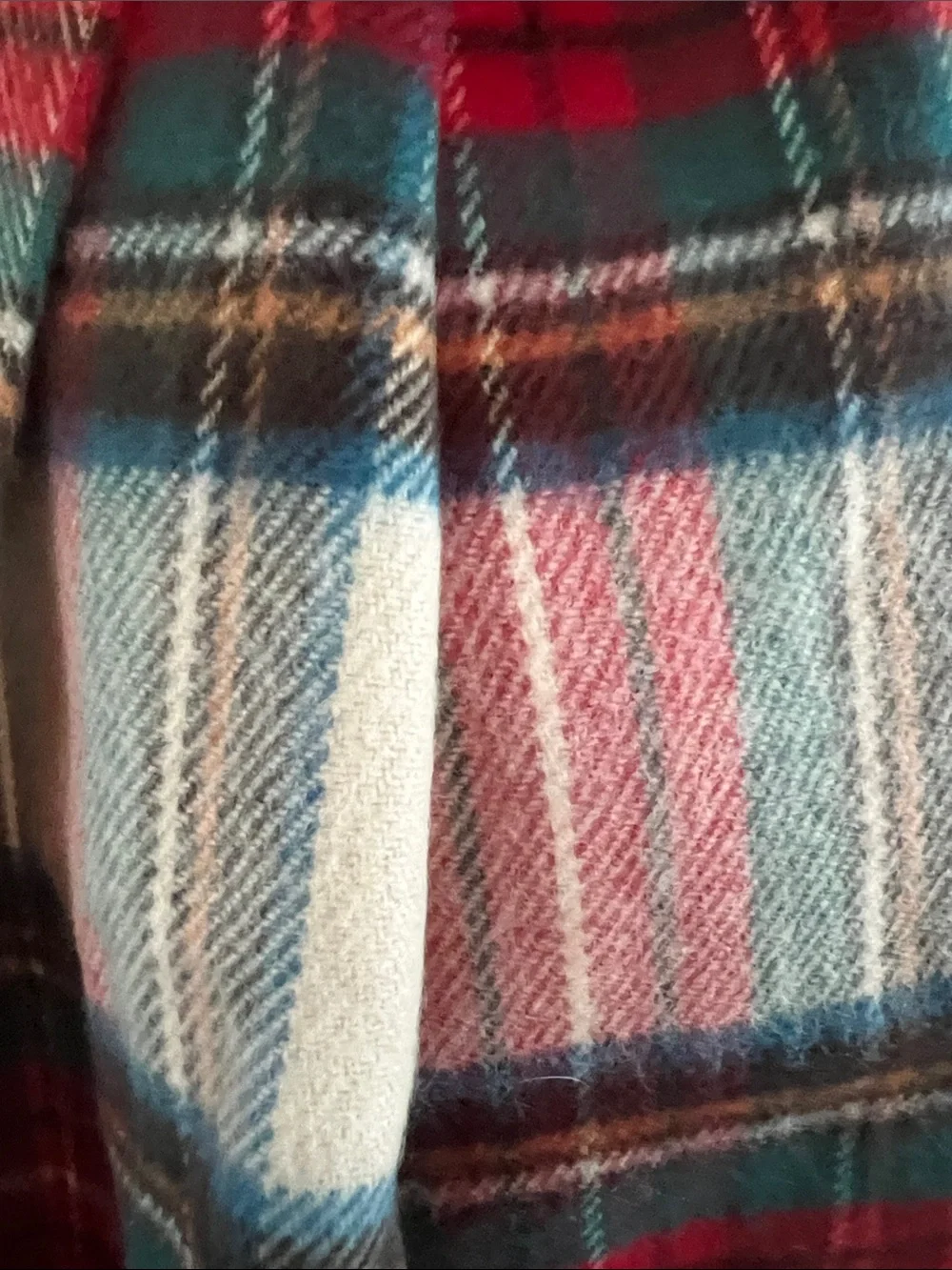 Classic Red Plaid Cream & Green Fringe Scarf Timeless Size 74” L x 12.25” W